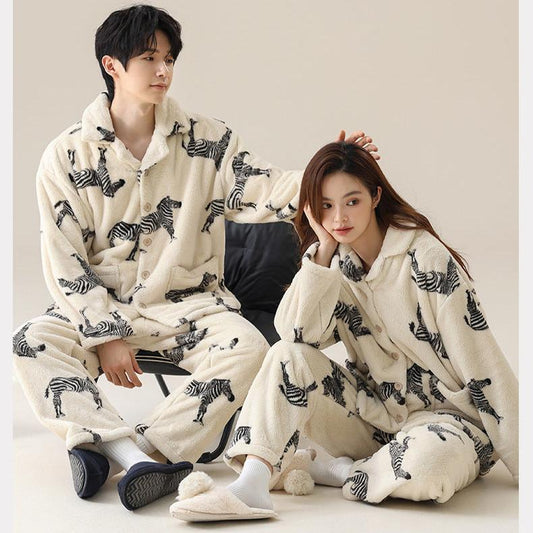 100% Premium Polyester Zebra Couples Pajamas Set