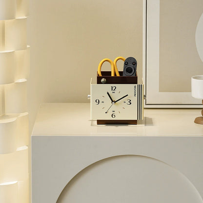 Silent Acrylic Desk Clock with Integrated Storage