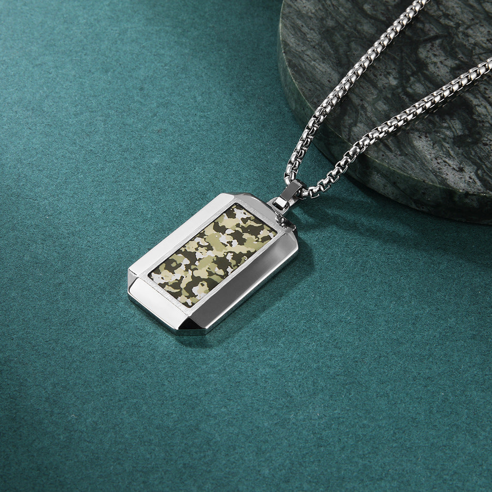 Engraved Vertical Pendant Mens Army Necklace