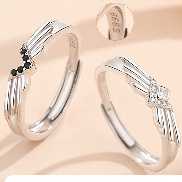 Angel Wings Rings Set for Two - Solid Sterling Silver