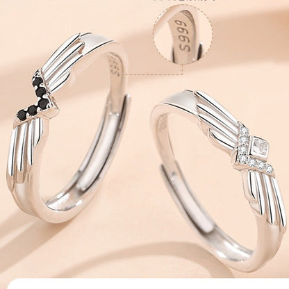 Angel Wings Rings Set for Two - Solid Sterling Silver