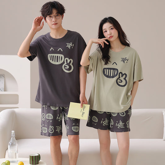 Expressive Graphic Couple's Pajama Set | Pure Cotton Comfort