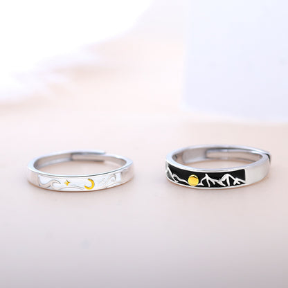 Engraved Sun and Moon Rings Set for Couples