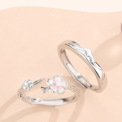 Adjustable Size Cherry Blossom Matching Rings Set for Two