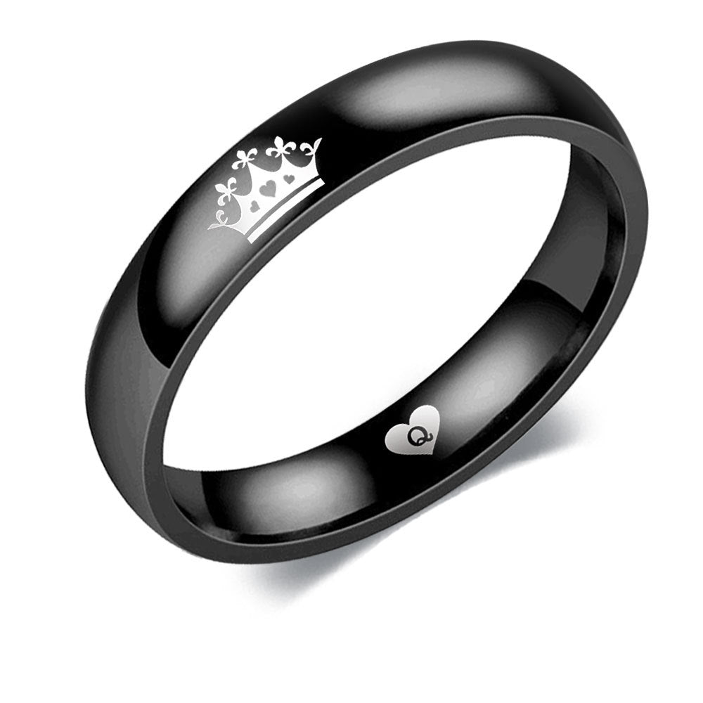 Engraved King Queen Crown Rings Set