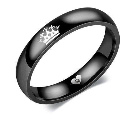 Engraved King Queen Crown Rings Set