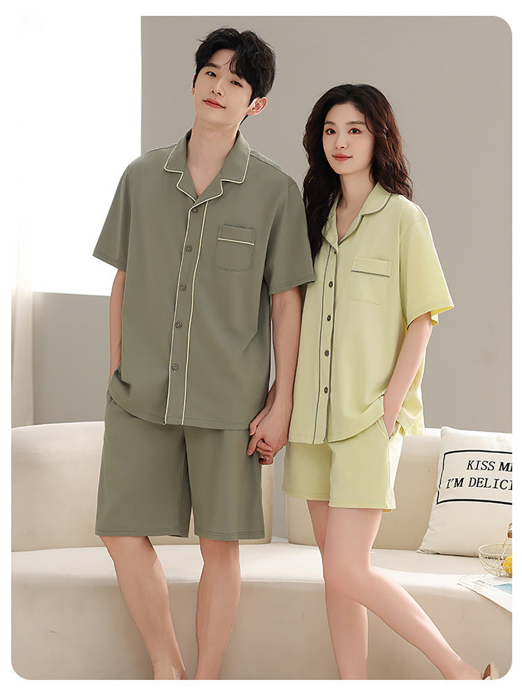 Soft Cotton Couple PJs - Short Sleeve Cardigan Style