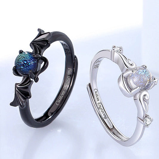 Angel and Devil Couple Rings Set - Adjustable Size