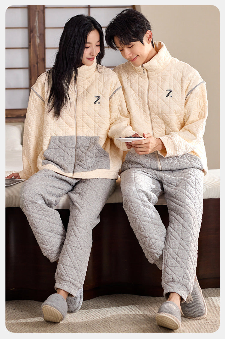Light Outdoor Couple Pajamas – Quilted Cotton Zip-Up Set by Gullei