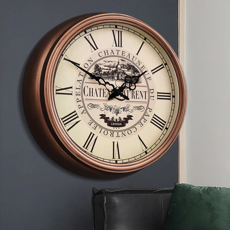 Rustic Tapestry of Time – Antique-Style Nordic Silent Wall Clock (13")