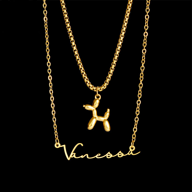 Balloon Dog Double Chain Name Necklace