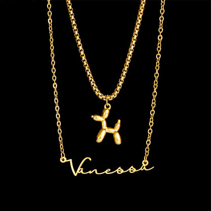 Balloon Dog Double Chain Name Necklace