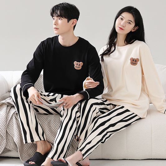 Matching Couples Long Sleeve Pajamas Cotton PJs Set