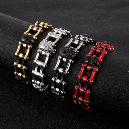 Custom Skull Bike Chain Mens Bracelet 22cm