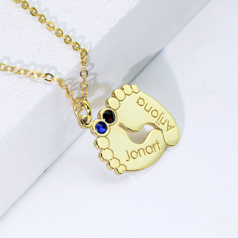 Engraved Birthstone Feet Shaped Necklace