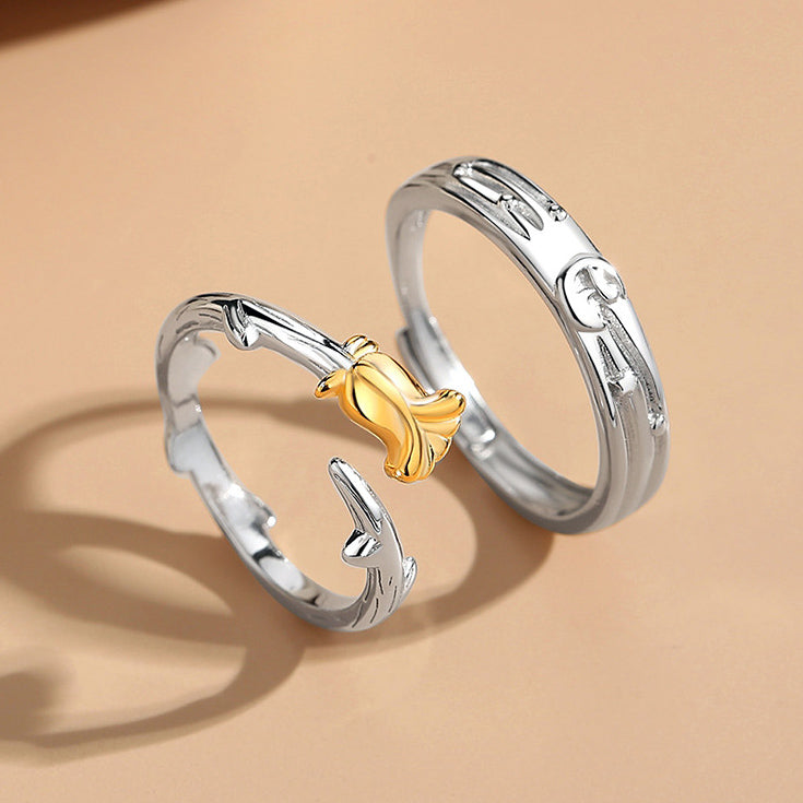 Matching Rose Couple Wedding Rings Set