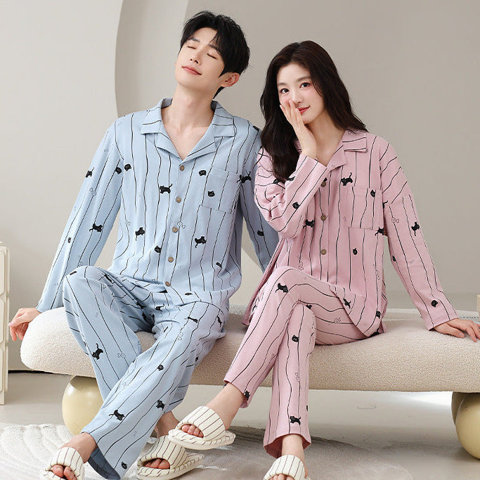 Matching Couple Pajamas Set – Cat Print, Soft & Breathable