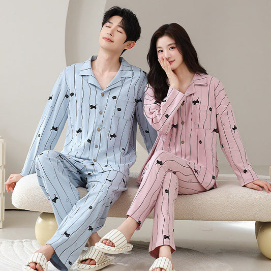 Matching Couple Pajamas Set – Cat Print, Soft & Breathable