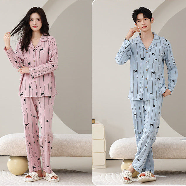 Matching Couple Pajamas Set – Cat Print, Soft & Breathable