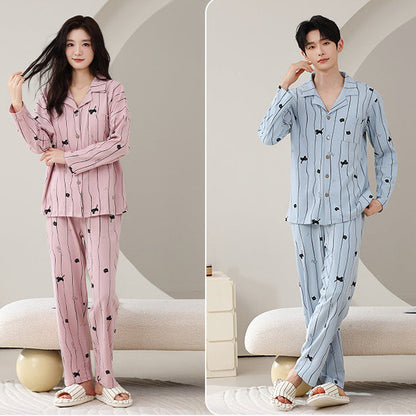 Matching Couple Pajamas Set – Cat Print, Soft & Breathable