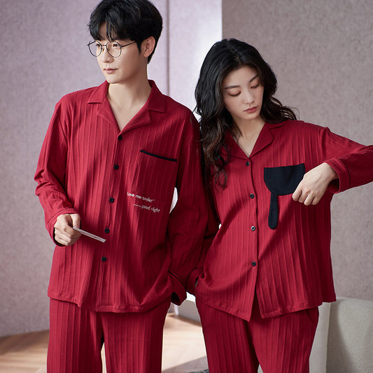 Matching Pajamas Set for Couples Red Pure Cotton
