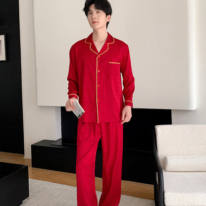 Red Faux Silk Couple Pajamas – Festive Luxury & Classic Chic