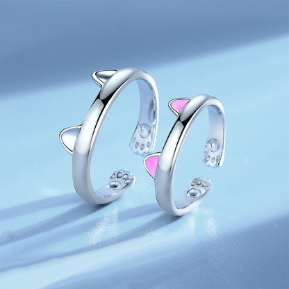 Engravable Cute Cat Paws Promise Rings for Couples