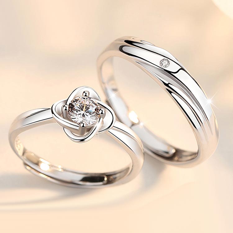Personalized Cubic Zirconia Couple Wedding Rings Set