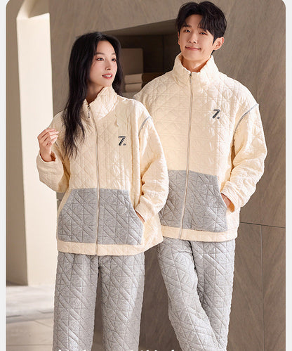 Light Outdoor Couple Pajamas – Quilted Cotton Zip-Up Set by Gullei
