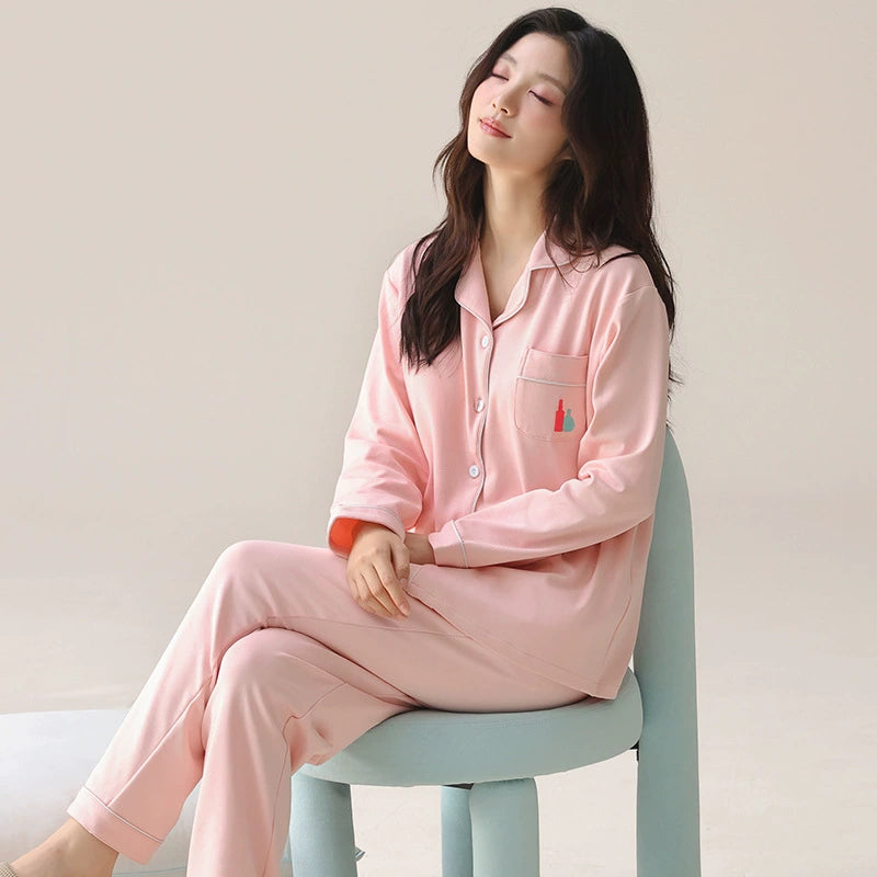 Classic Cotton Contrast Piping Couple Pajamas - 100% Natural Cotton