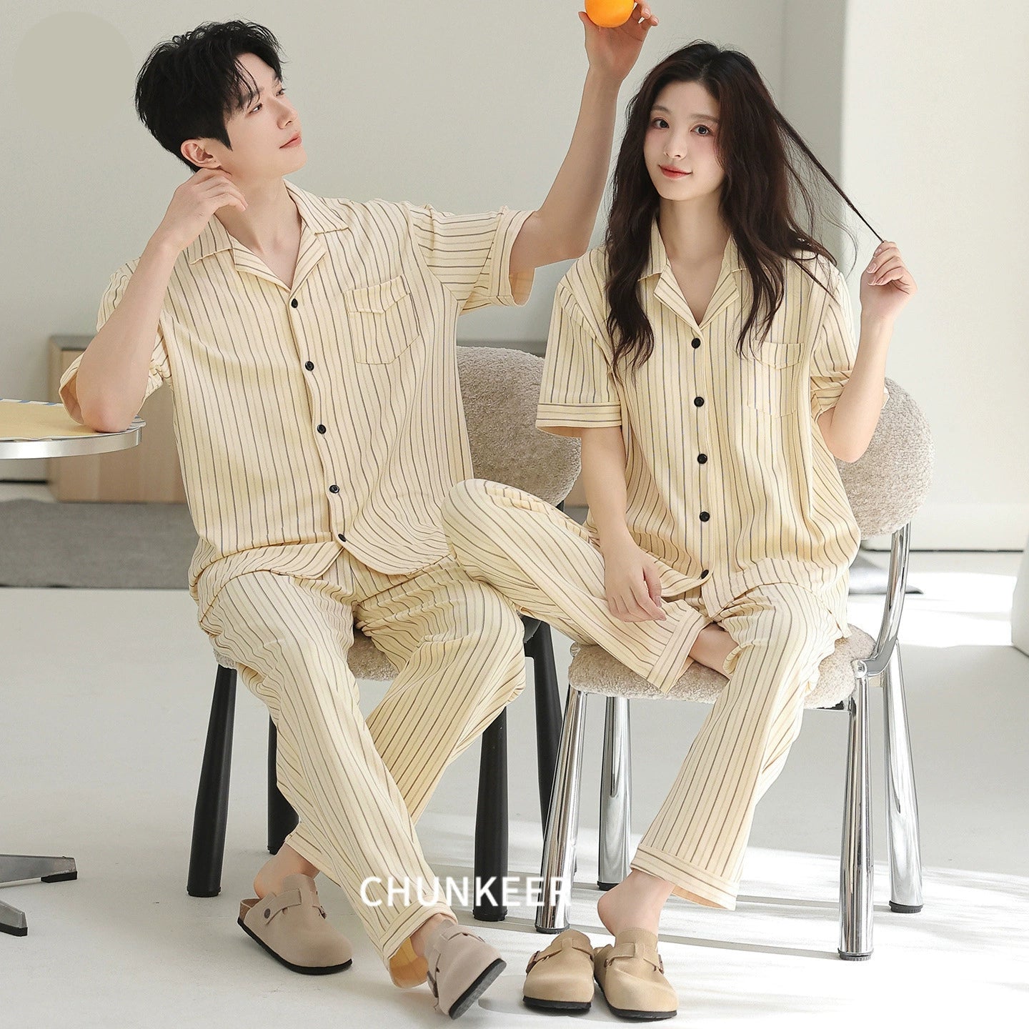 Timeless Pinstripe Cotton Couple Pajamas