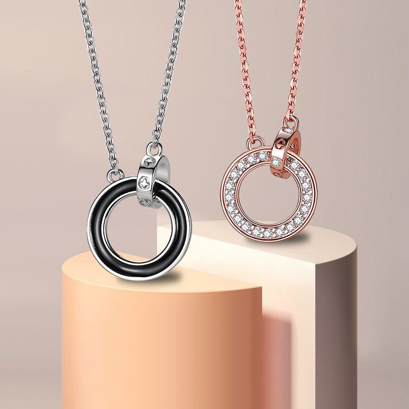Engraved Double Rings Couple Necklaces Set