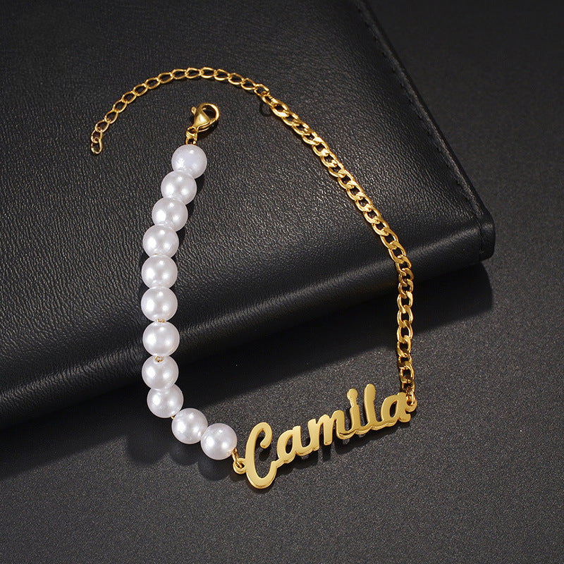 Pearls Chain Custom Name Bracelet