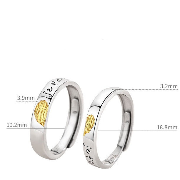 Engraved Half Hearts Rings Set for Men and Women