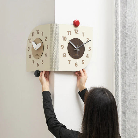 Corner Double-Sided Silent Wall Clock (Dual Time)
