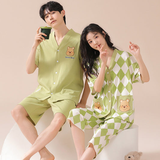 Preppy "Yellow Bear" Couple's Cardigan Set