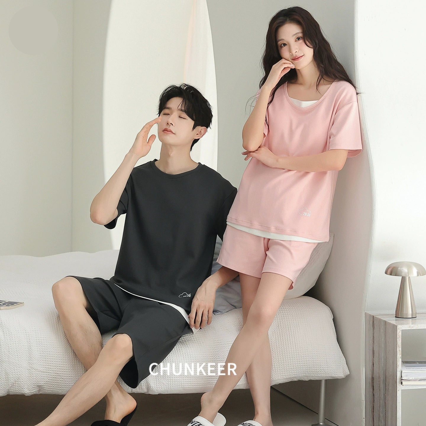 Sporty Minimalist Cotton Couple Lounge Set