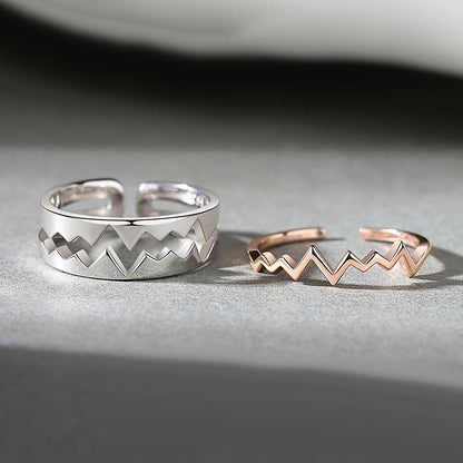 Matching Heartbeat Couple Promise Rings Set