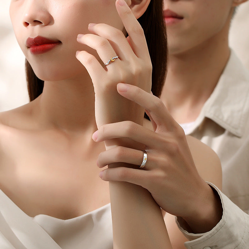 Custom Engravable Sun and Moon Promise Rings for Couples