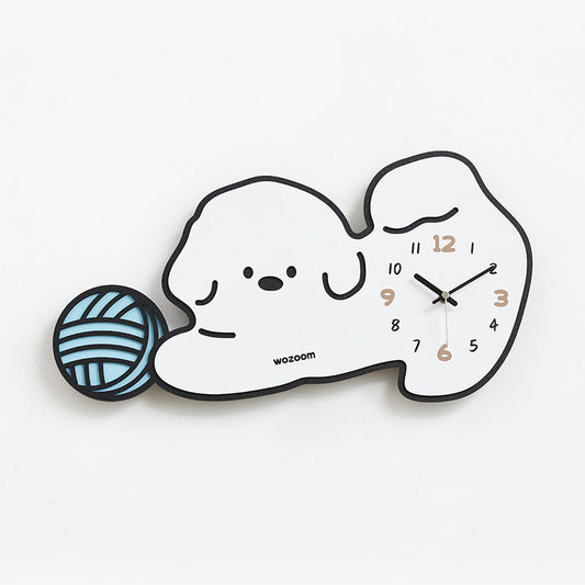 Cute Puppy Kids Bedroom Silent Wall Clock – Playful Puppy Design