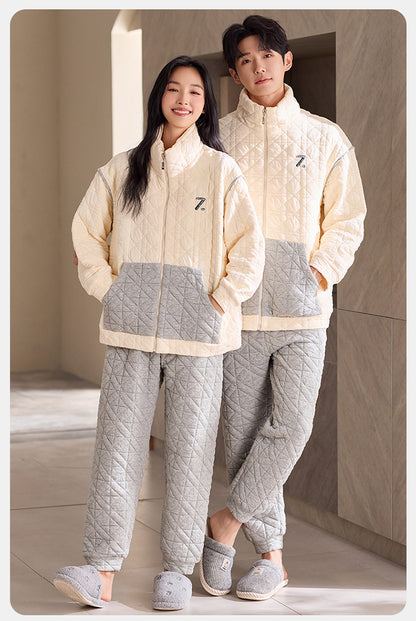 Light Outdoor Couple Pajamas – Quilted Cotton Zip-Up Set by Gullei