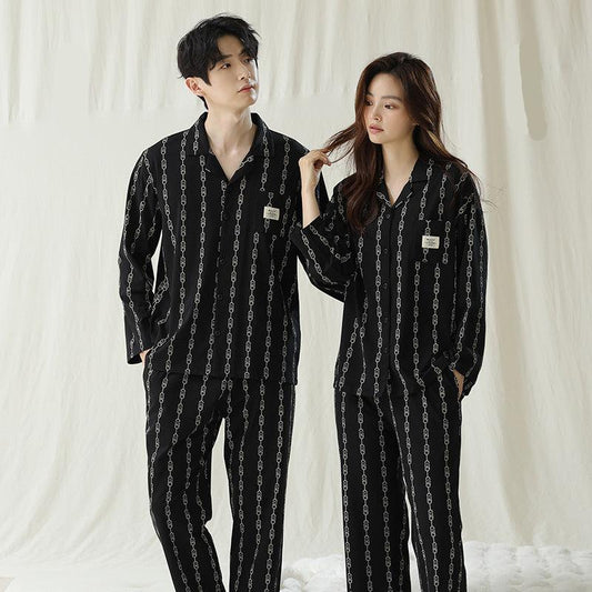 Button-Front Matching Black Couples Pajamas - Premium Cotton