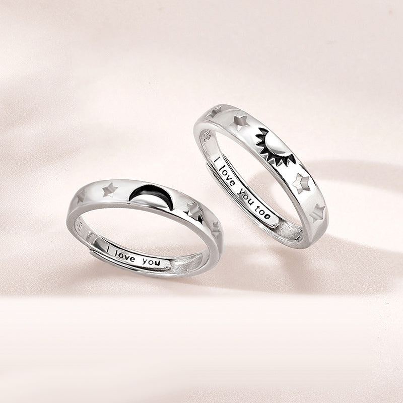 Engravable Sun and Moon Promise Rings for Couples