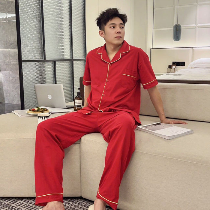 Classic Red Cotton Couple's Pajama Set
