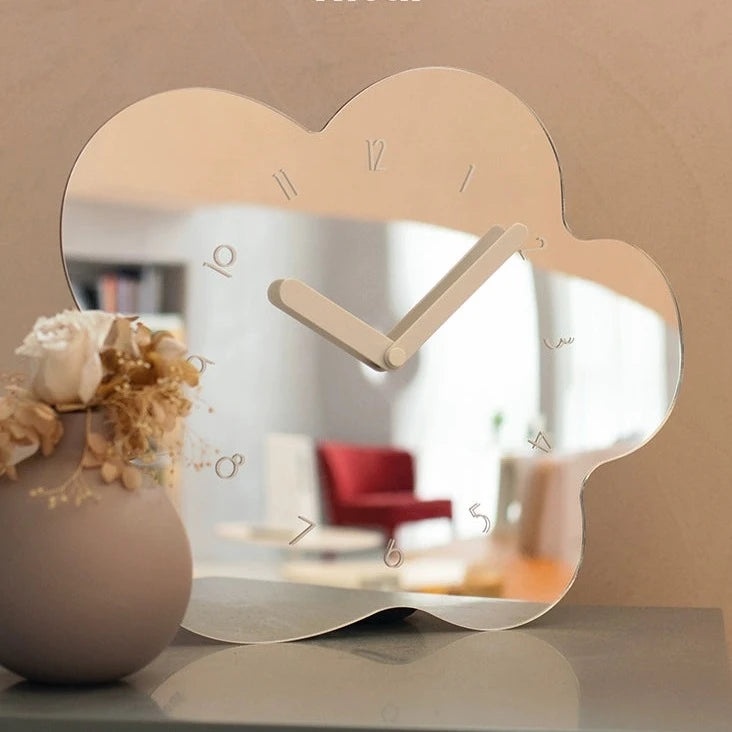 Real Mirror Flower Shaped Silent Table Clock