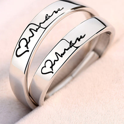Custom Engraved Heartbeat Wedding Rings for Couples (Adjustable Size)