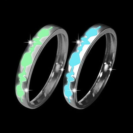 Luminous Heartbeat Rings Set - Solid Sterling Silver - Adjustable Size