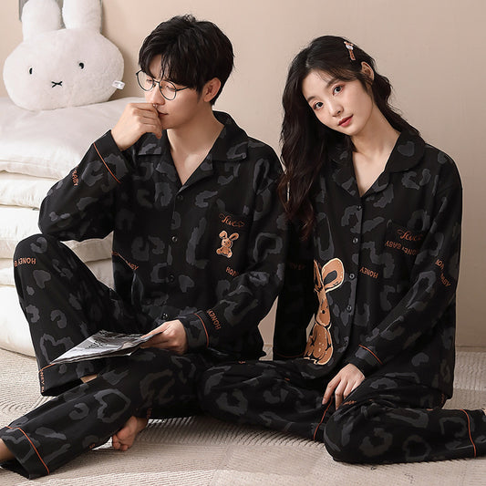 4-Piece Button Down Rabbit Print Pajamas Set 100% Cotton