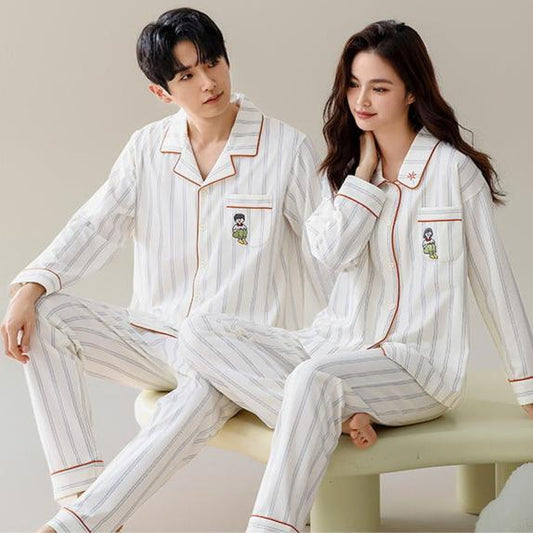 Matching Long Sleeves Comfy Pajamas Set 100% Cotton