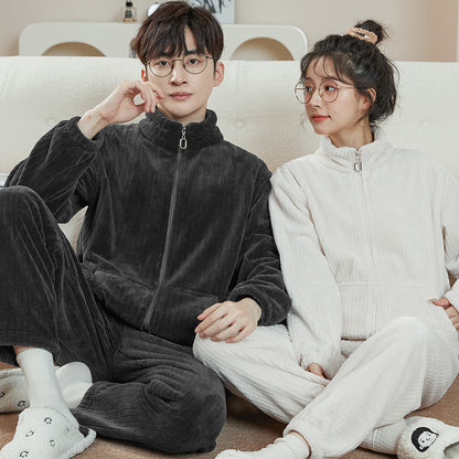 Matching Pajamas – Zip-Up Flannel Set, Sporty Relaxed Fit